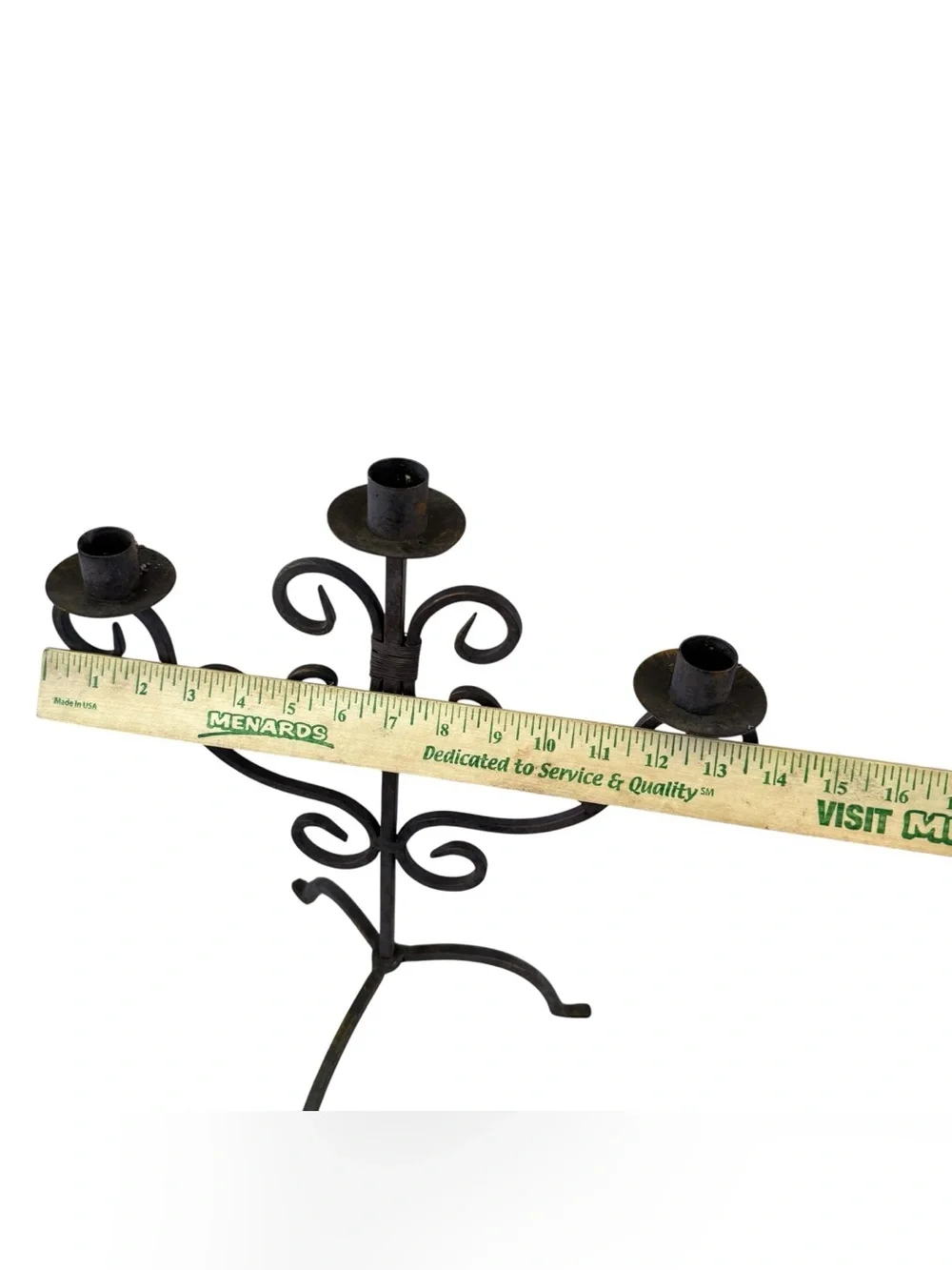 Vintage Wrought Iron Candelabra 3 Candle Holders Heavy Black Gothic Rustic